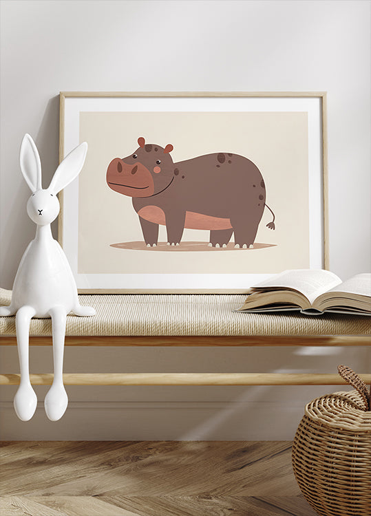 Smiling Brown Hippo In Mud Plakat - Posterbox.dk