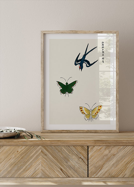 Swallow and Butterflies Print, Taguchi Tomoki Japanese Art Plakat - Posterbox.dk