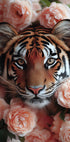 Tiger Among Peach Roses Plakat - Posterbox.dk