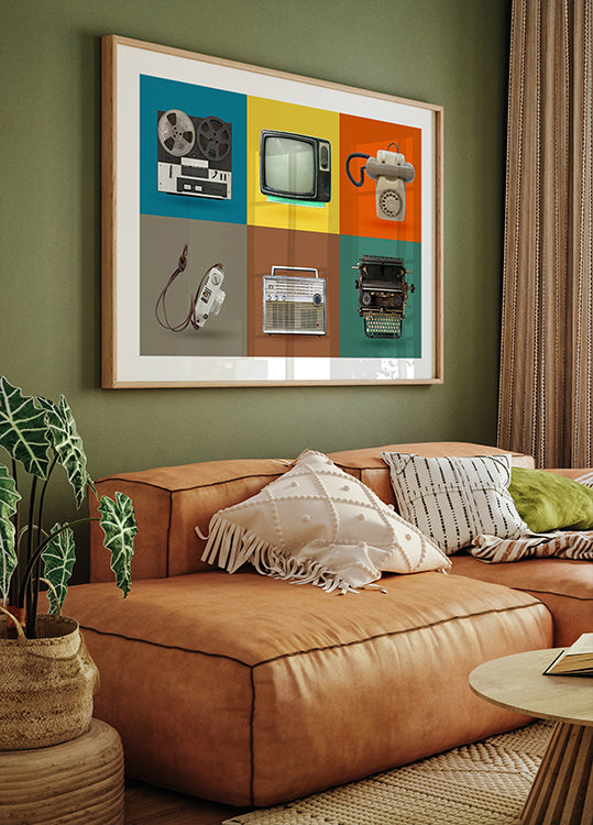 Vintage Colorful Tech Grid, Retro Gadgets Plakat - Posterbox.dk