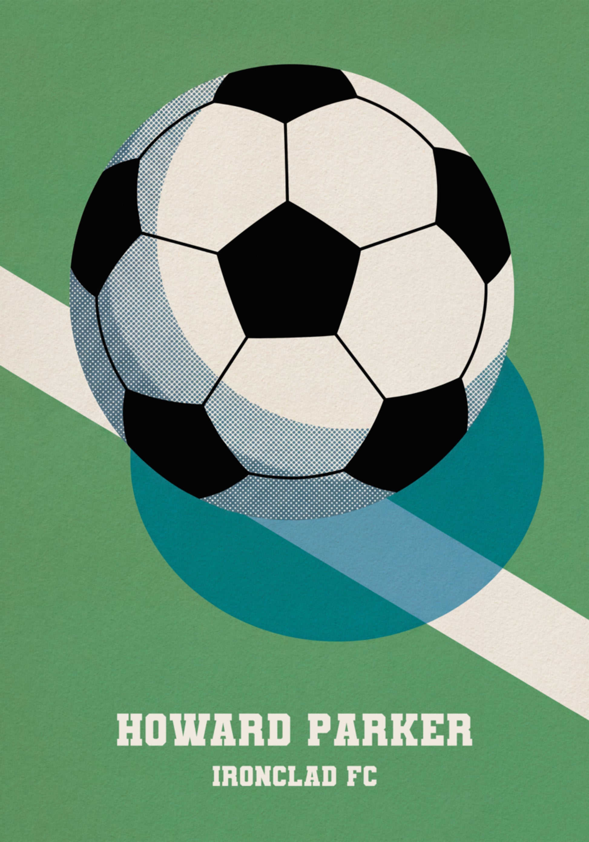 Retro jalkapallojuliste mustavalkoisella pallolla