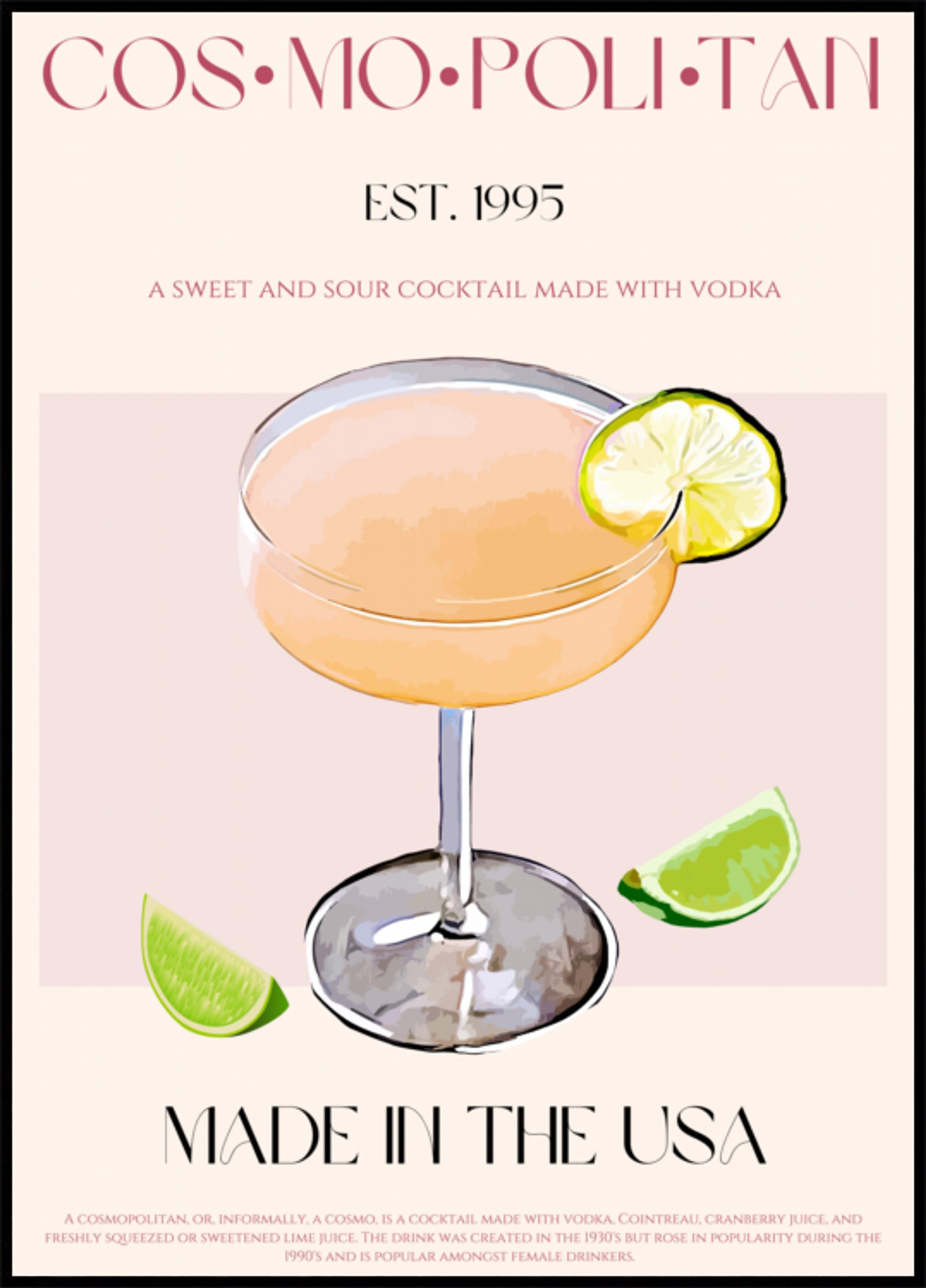 Kosmopoliittinen cocktail limetillä