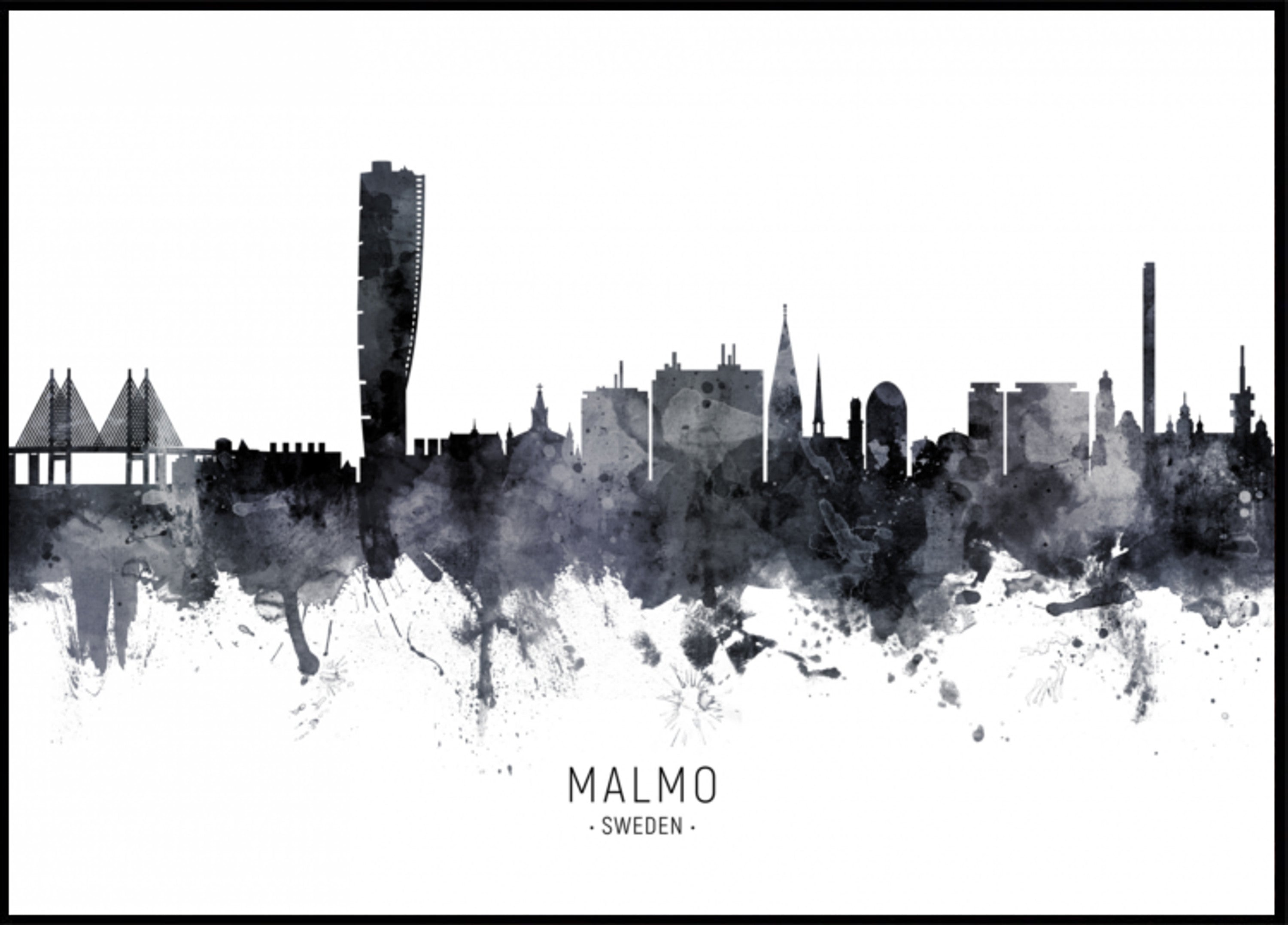 Malmö Skyline akvarelli