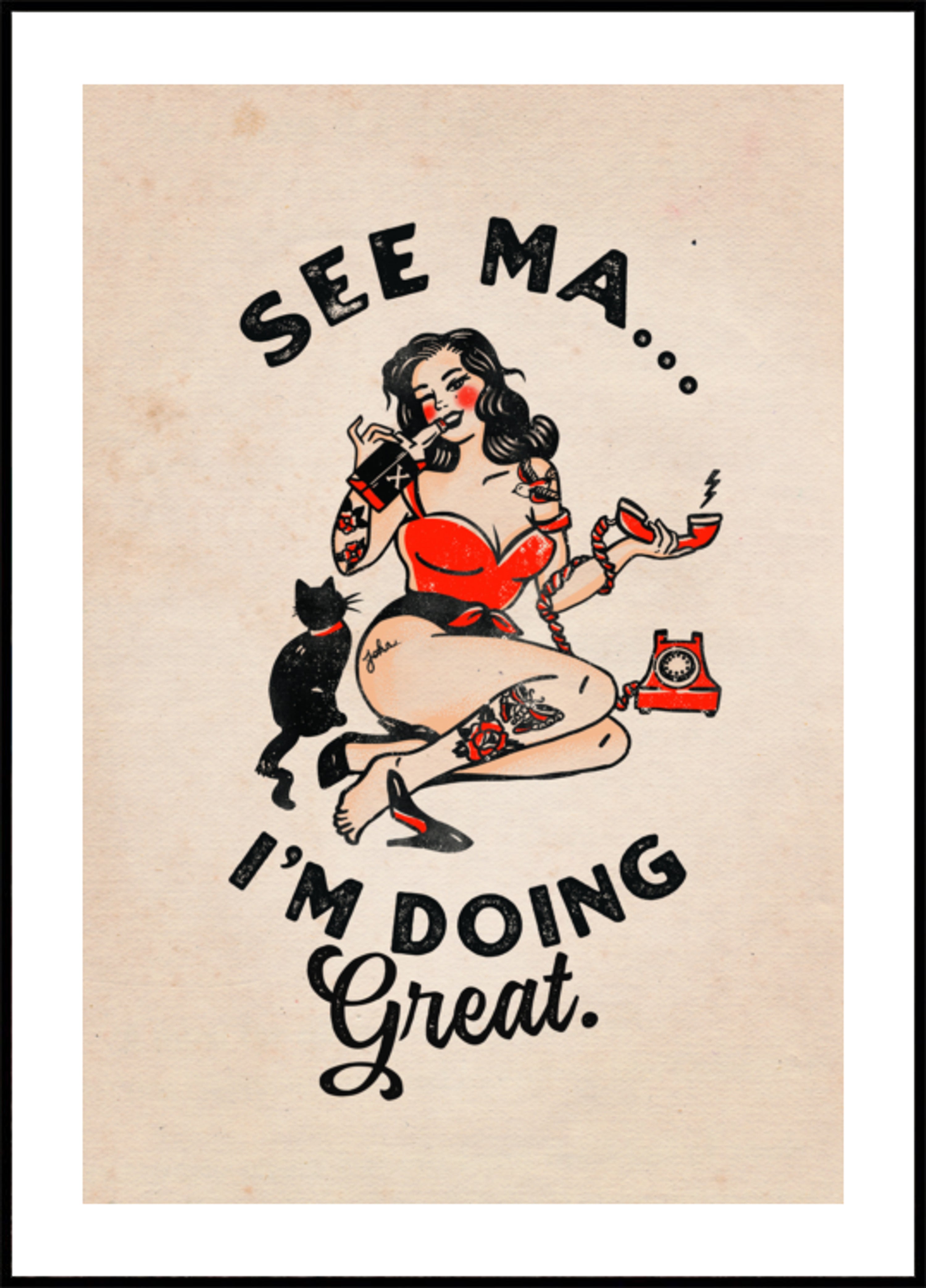 Katso Ma Juliste Hauska Vintage Pinup Girl & Cat