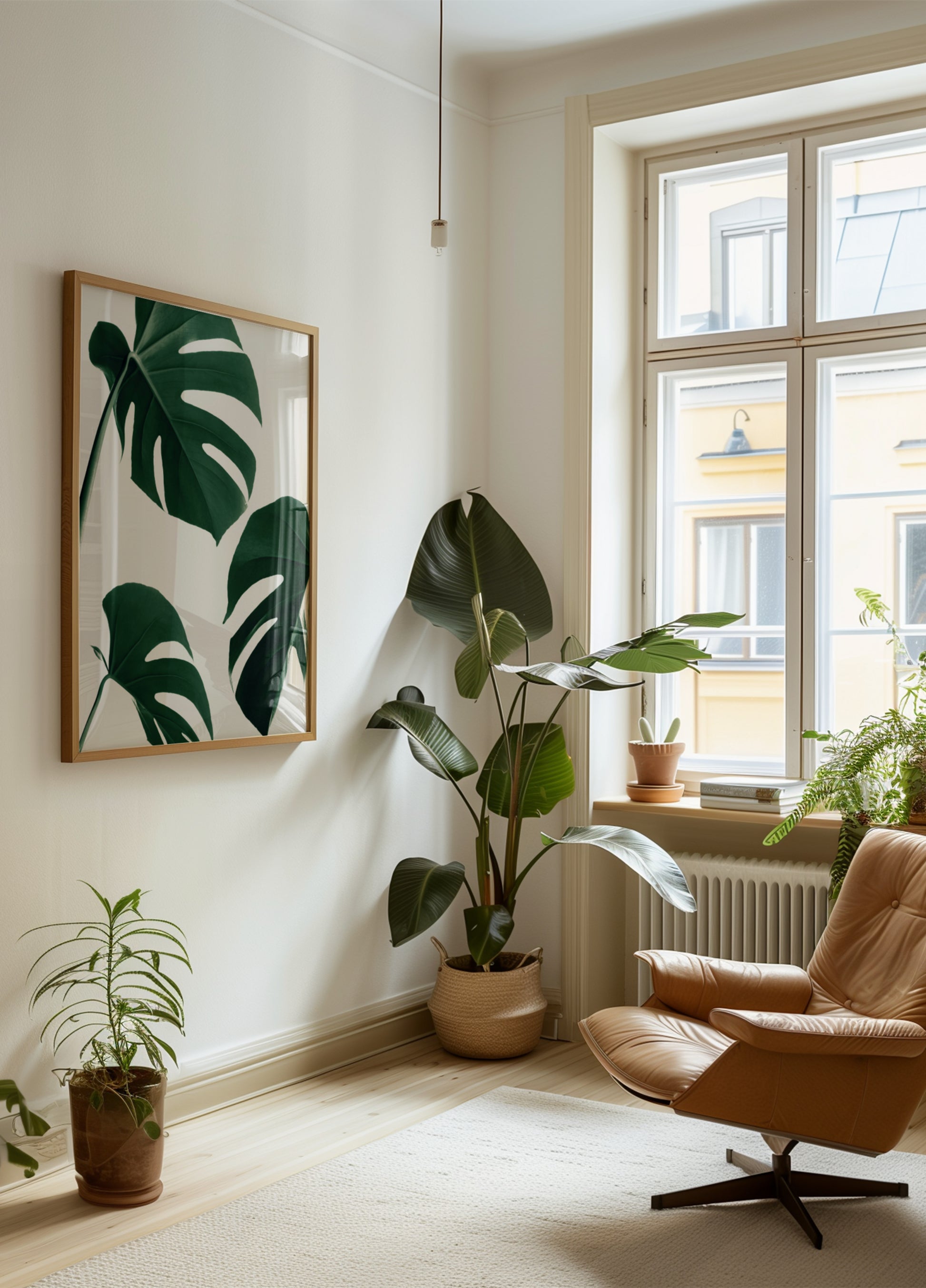 Tuoreet vihreät Monsteran lehdet