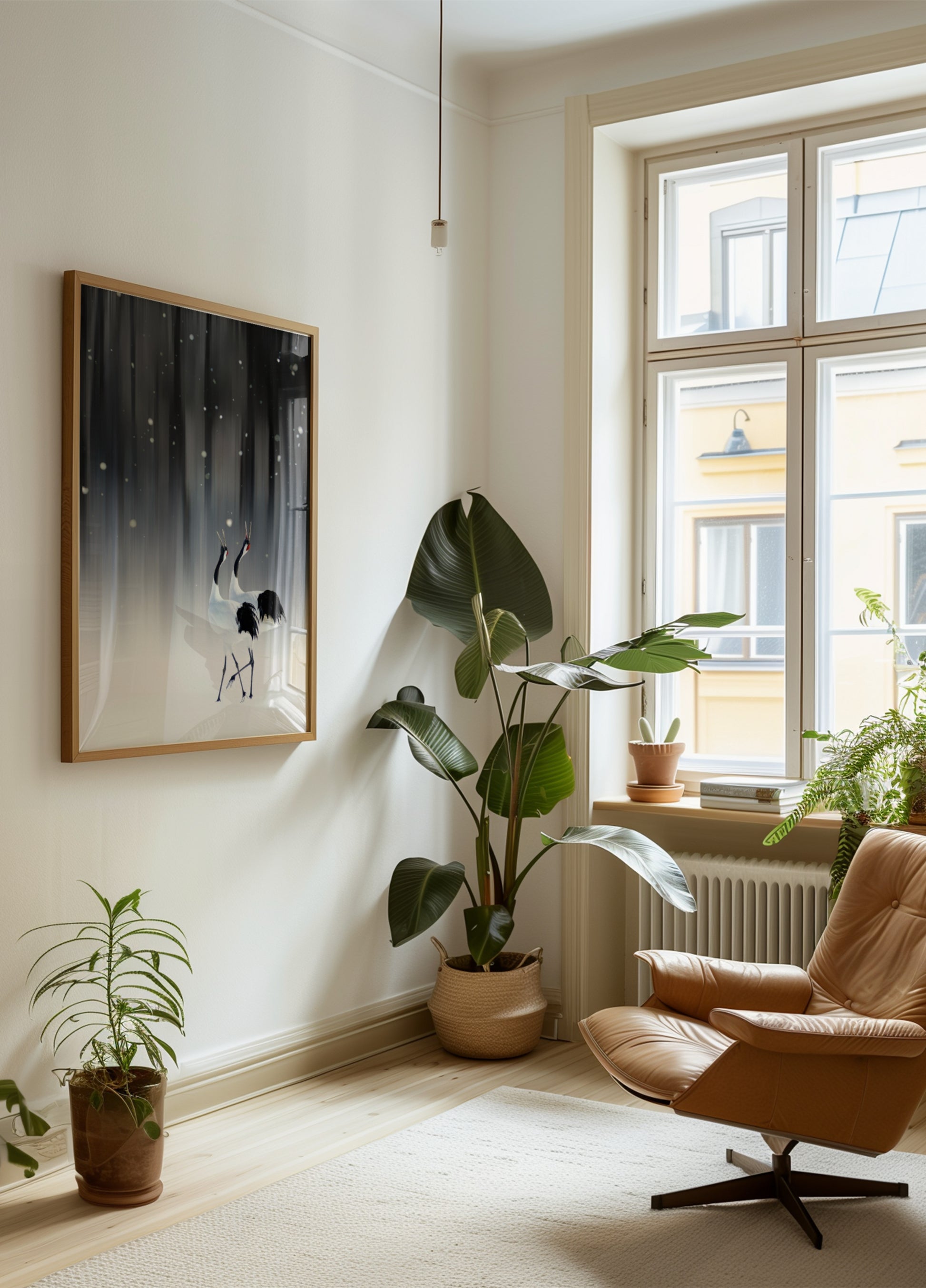 Tyylikkäät nosturit lumessa
