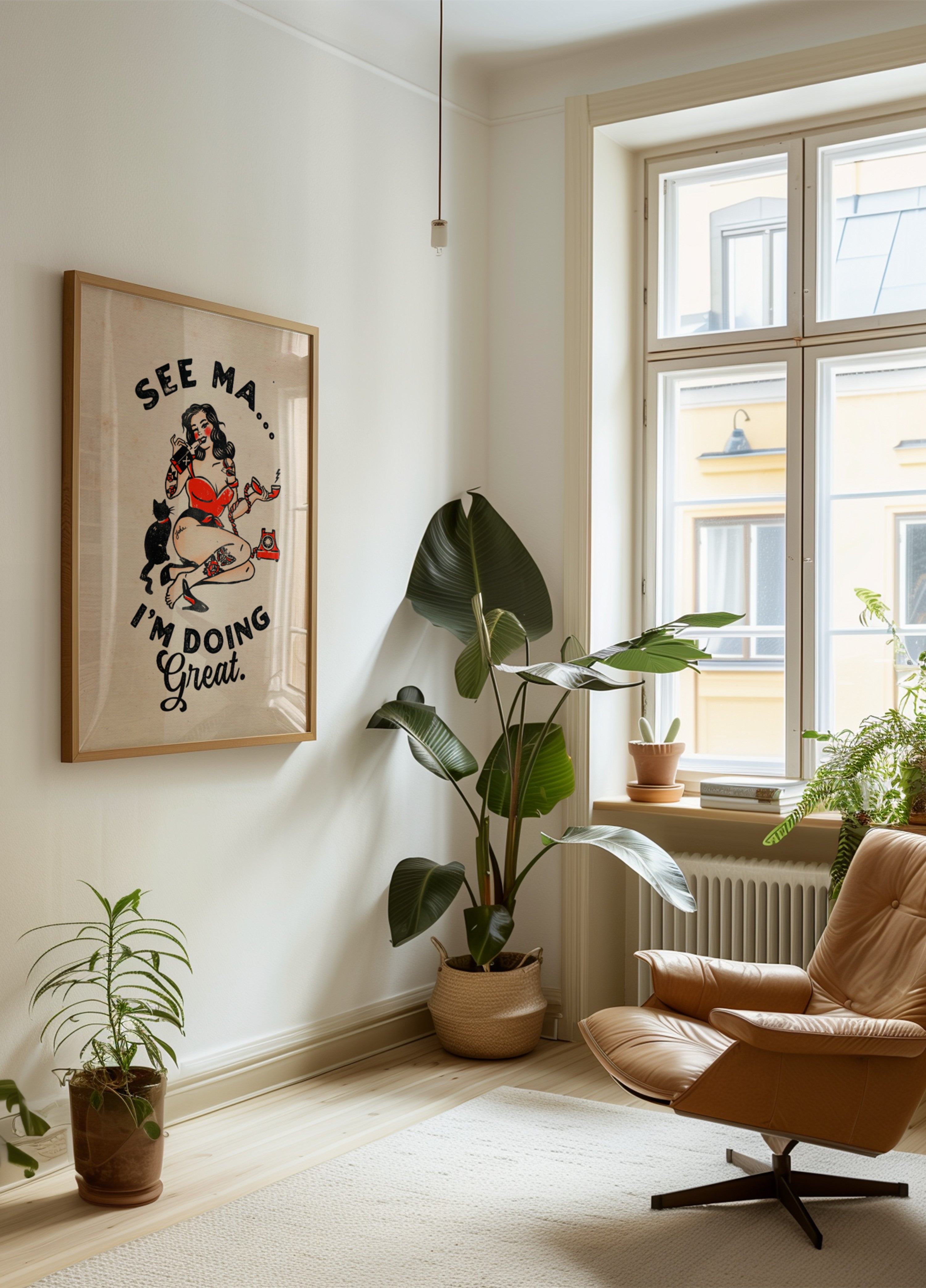 Katso Ma Juliste Hauska Vintage Pinup Girl & Cat