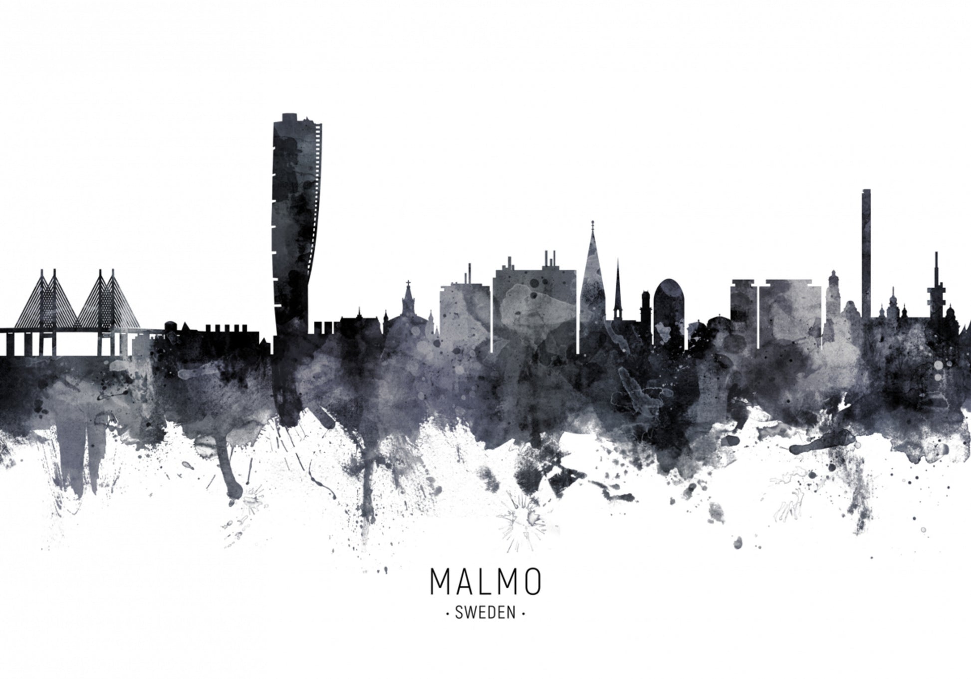 Malmö Skyline akvarelli
