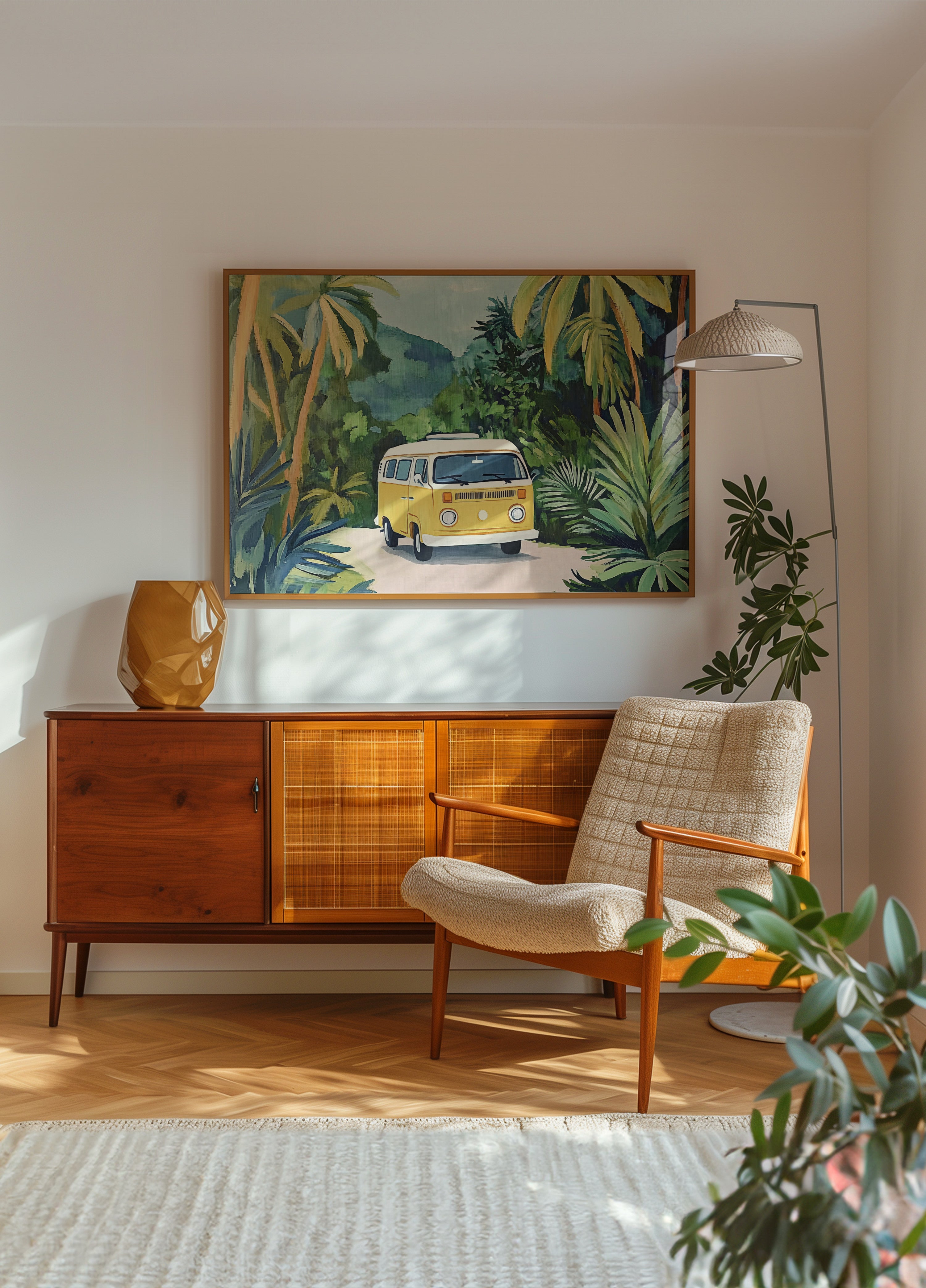 Keltainen pakettiauto trooppinen seikkailu