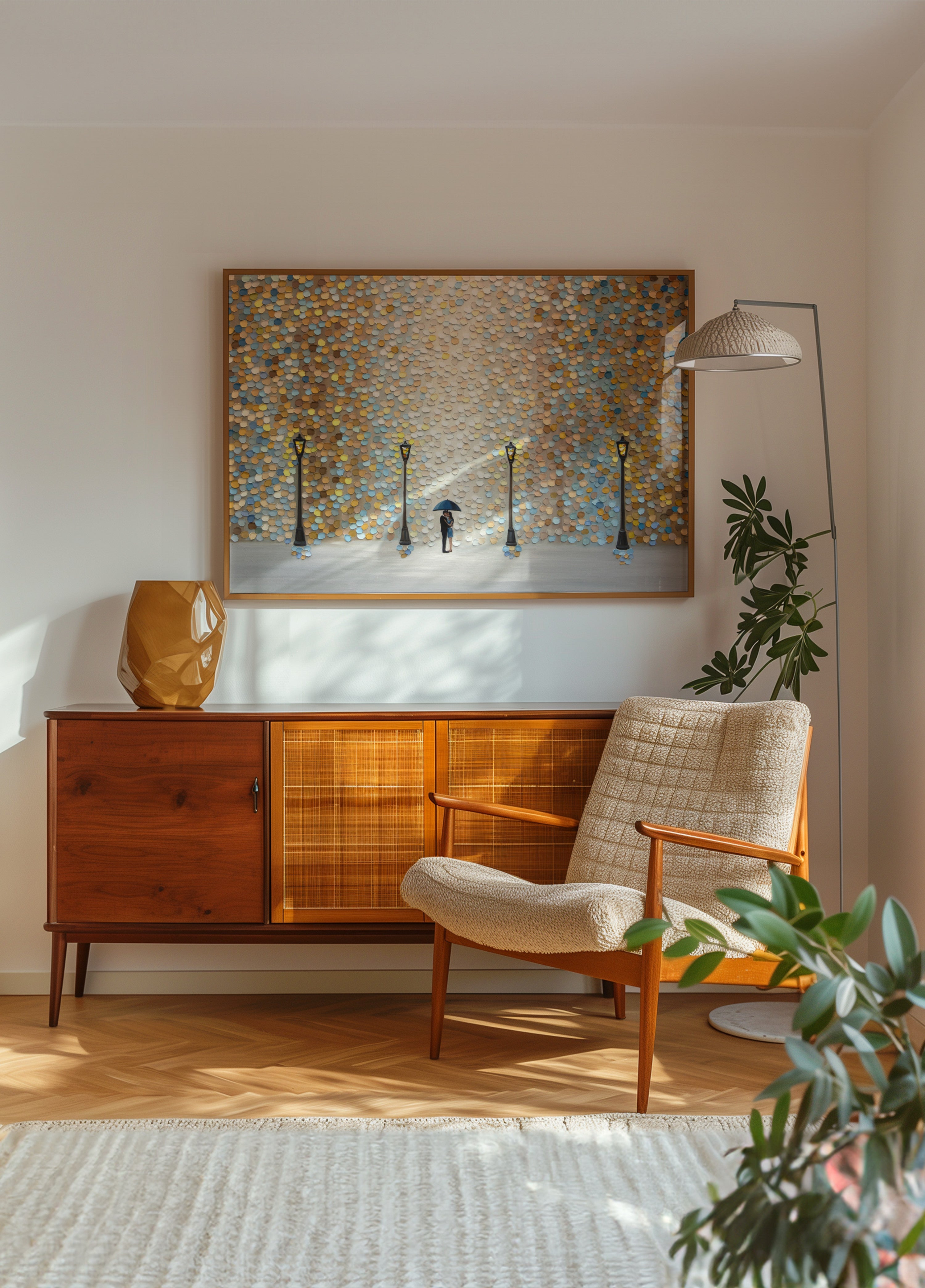 Romanttinen pari sateenvarjon alla
