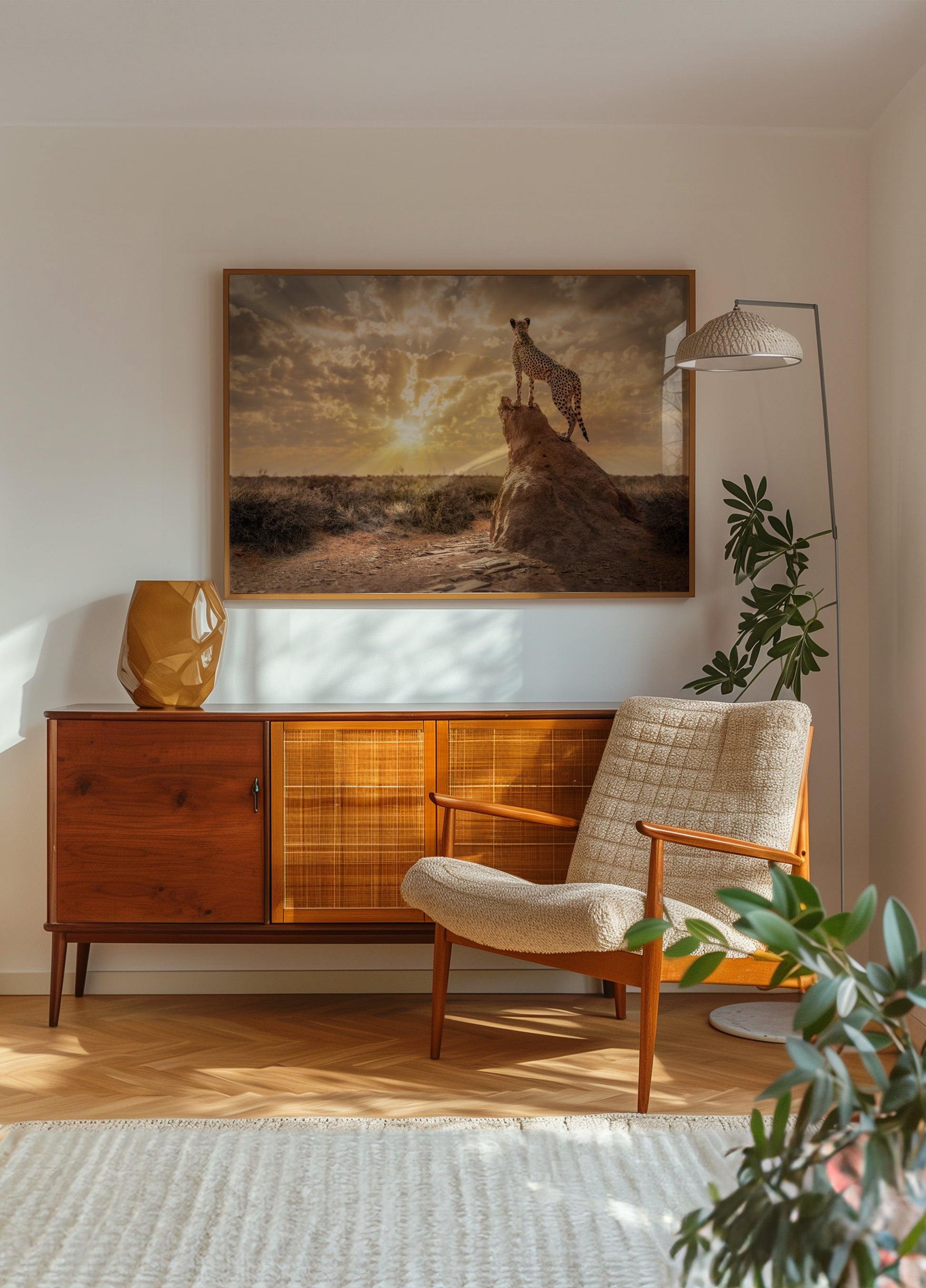Gepardi auringonlaskun aikaan