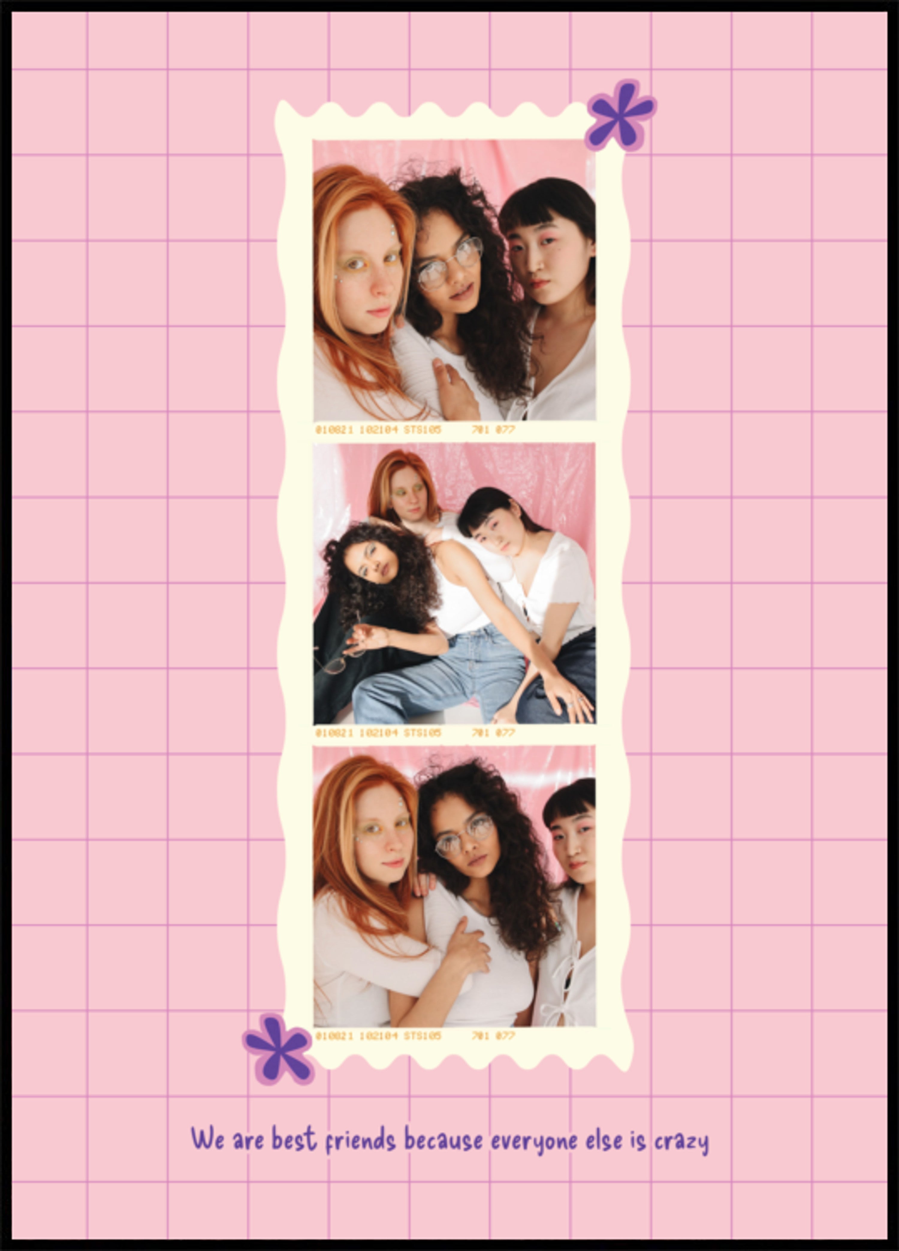 Vaaleanpunainen Polaroid Friends Collage